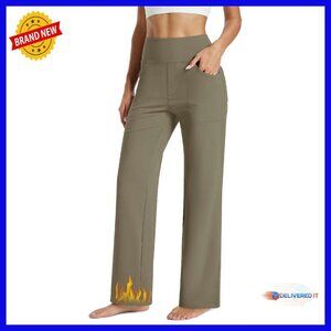 Fleece Lined Yoga Pants Wide Leg High Waist Waterproof Thermal Winter